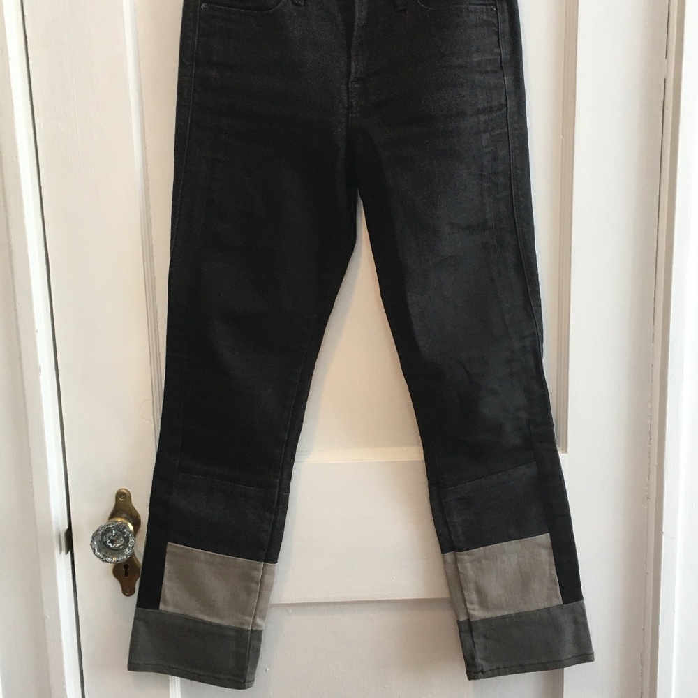 Frame Le High Straight Cropped Colorblock Jeans